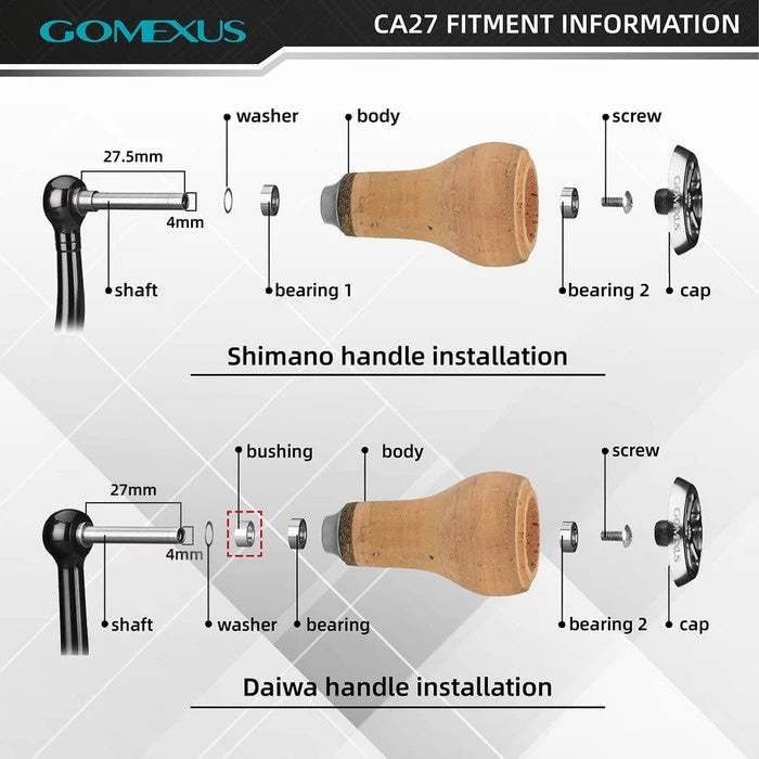  Gomexus Handle Knob Cork For Spinning Reel - Cork/Silver