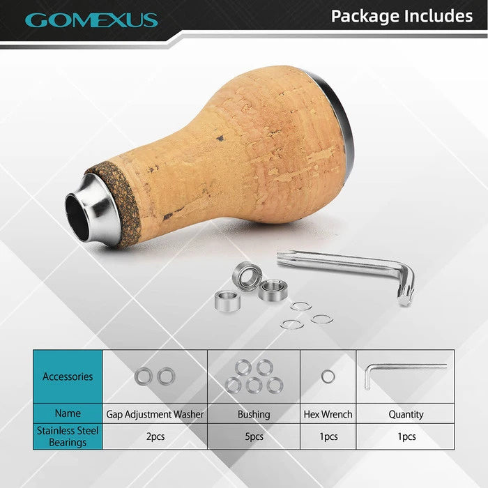  Gomexus Handle Knob Cork For Spinning Reel - Cork/Silver